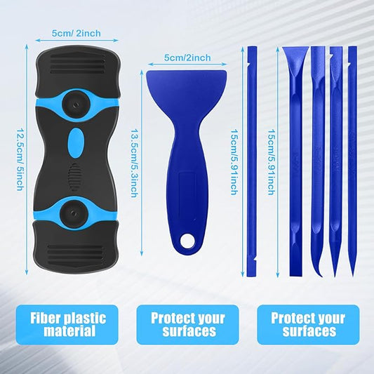 Tallew 12 Pcs Plastic Scraper Tool Razor Blade Plastic Pick Putty Knife Non Scratch Tool Set for Window Floor Label Removal Stickers Paint Cleaning Tile Floors Walls Labels Oil Stains (Classic Color)