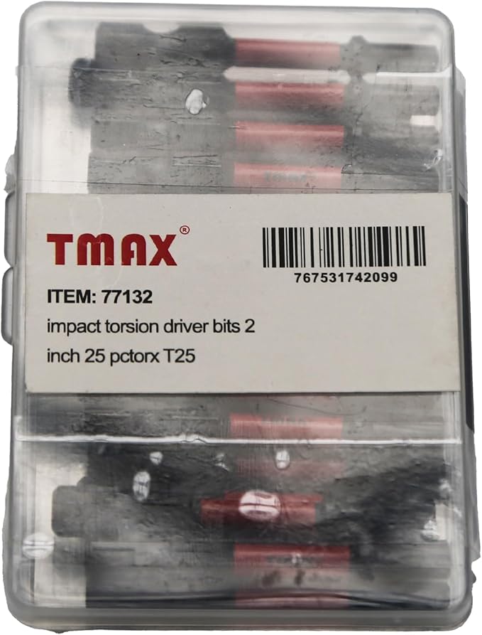 25 pc T25 Torx Star 6 Point T-25 Black High Torque Impact Screwdriver Insert Bits Set S2 Steel Torsion Resistant, 2 Inch Long, 1/4 Inch Hex Shank with Quick Release Slot