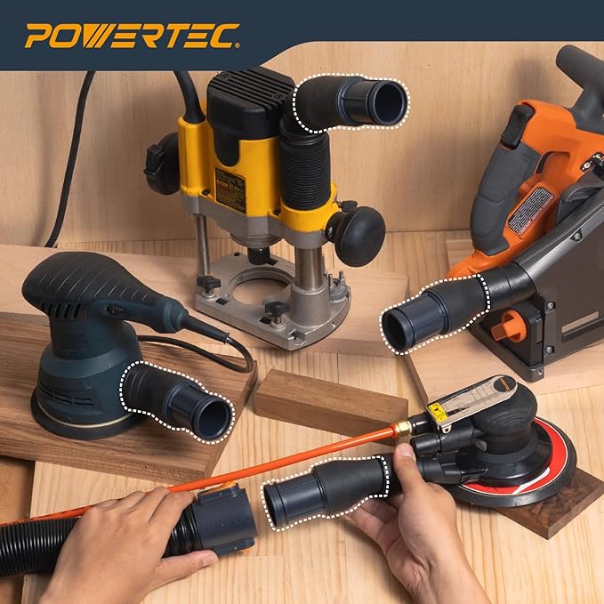 POWERTEC Power Tool Hose Kit with 10??Vacuum Hose, 4 Quick Change Adapters & Threaded Coupler ??Dust Collector Hose Kit for Connecting Table Saw, Power Tools to Shop Vacuums and Dust Collection System