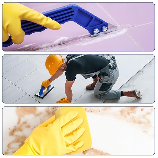 Blulu 11 Pcs Grout Float Sets Include 9.5 x 4 Inch Molded Rubber Grout Float, 6 Sponge, Angled Tile Saw with 3 Blades Replacement, Removal Tool for Masonry Stucco Drywall Concrete (Blue)