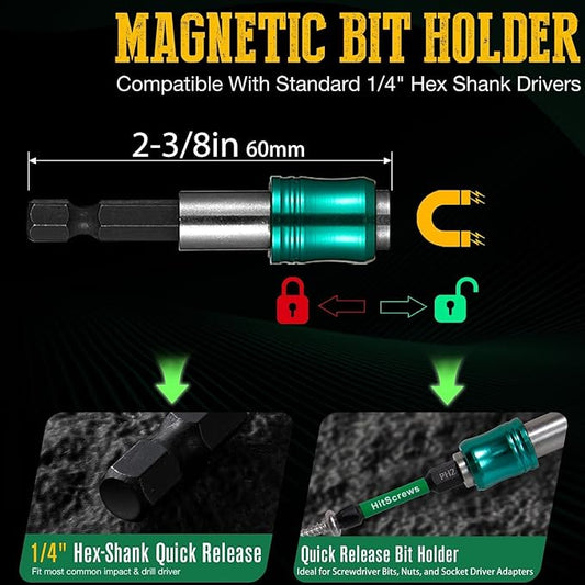 PH2 Long Phillips Screwdriver Bit Set ??12 Pack Mixed Length Phillips Impact Driver Bits with High Magnetic Bit Holder, S2 Steel, 1"/2"/4"/6" Magnetic Driver Bits