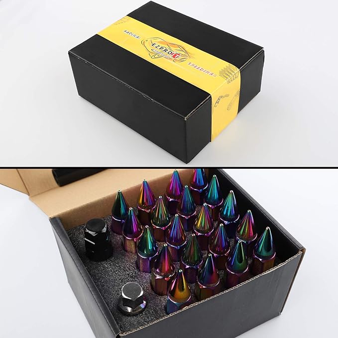 20Pcs Anti Theft Spiked Extended Tuner Wheel/Rims Lug Nut M12X1.5+Socket (Neo Chrome)