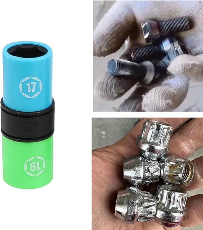 DPTOOL Lug Nut Socket Set 1/2" Drive Wheel Impact Flip Socket Set with Metric 17 19 21 22 MM & SAE 3/4 13/16 7/8 15/16 in. Sockets Non-Marring Thin Wall Lug Nut Removal Tool