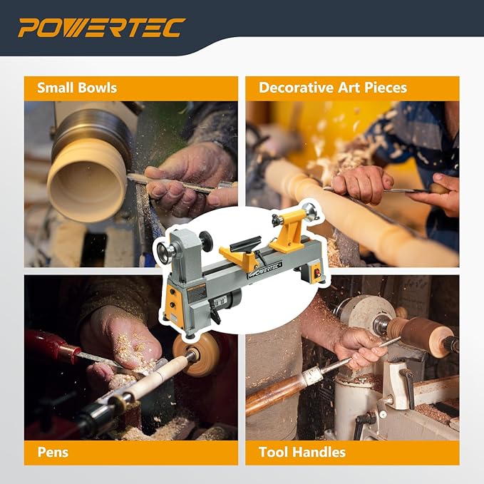 POWERTEC 10" x 18" Benchtop Mini Wood Lathe ??1/2HP, 5-Speed Cast Iron Lathe with MT2 Taper for Turning Pens, Bowls, Spindles, and DIY Wood Projects (LT1018)