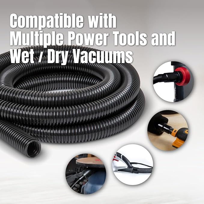 POWERTEC 70512 10 Ft. Vacuum Hose Dust Collection Kit w/ 4 Quick Change Fittings, Tapered Reducers and Quick Connect Dust Port Adapter for Miter Saw, Track Saw, Jigsaw, Orbital Sanders, Woodworking