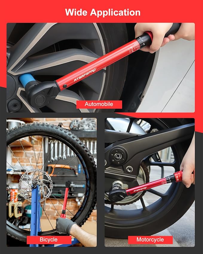 ATsafepro Torque Wrench Set-1/4 20??40 in-LB, 3/8" 5??0 ft-lb,1/2" 10??70 ft-lb with 3 Socket Adapters,짹3% Accuracy, Dual Scale, 72-Tooth, Dual-Direction for Car, Bike, Motorcycle Repair Maintenance