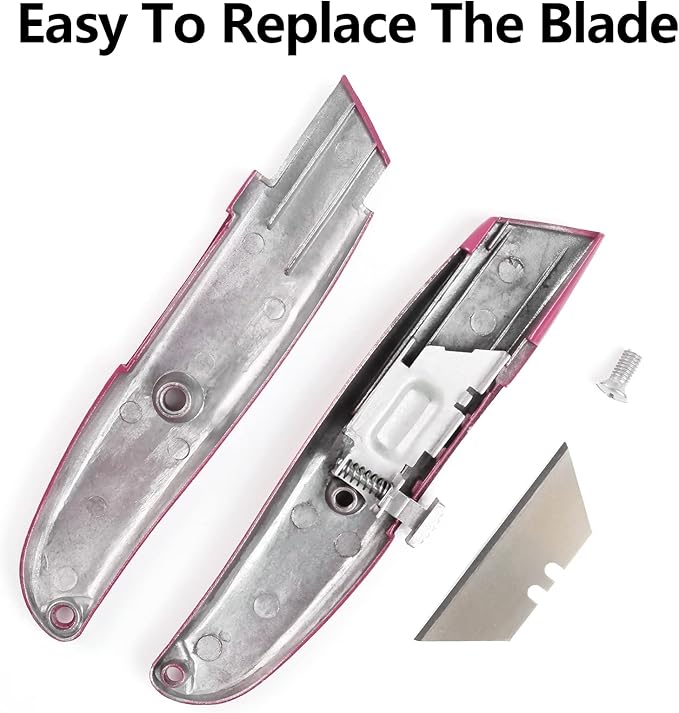 DIYSELF 2Pack Utility Knife Box Cutter Retractable Blade Heavy Duty, Box Cutters for Boxes and Cartons, Aluminum Shell Box Knife, Box Opener, PVC Pipe Cutter (Pink)