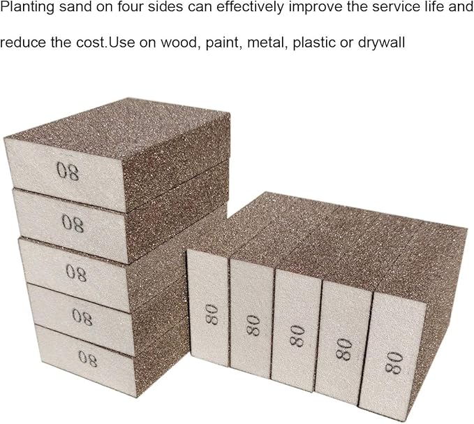 10 Pack 80 Grit Sanding Sponge, Washable and Reusable Sanding Blocks Great for Pot, Pan, Glass, Wood, Metal Sanding