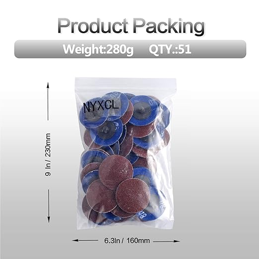 NYXCL Miroku 50Pcs P80 2 inch roll Lock Quick Change Discs Set, A/O Sanding Discs with 1/4" Holder, for Die Grinder Surface Prep Strip Grind Polish Finish Burr Rust Paint Removal