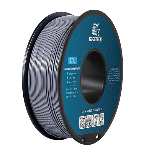 Geeetech TPU Filament 1.75mm, Shore 95A Flexible 3D Printer Filament with High Elasticity, 1KG (2.2lbs) Spool, Dimensional Accuracy 짹0.03mm, Fits Most FDM Printers (Clear Silver)