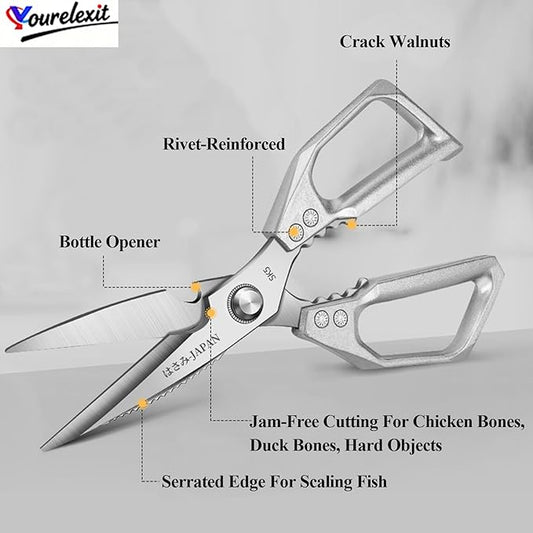 2-Piece Heavy Duty Kitchen Scissors Professional Stainless Steel Meat & Poultry Shears for Cutting Chicken Bones with Ergonomic Handles, Dishwasher Safe for Kitchen & BBQ Silver