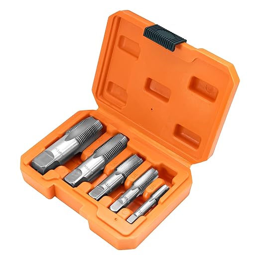 HFS(R) 5PCS NPT Pipe Tap Set 竊?/8", 1/4", 3/8", 1/2" and 3/4", with Plastic Case for for Accurate Threads, Assorted Plumbers Mechanics DIY Thread Cutting Tools