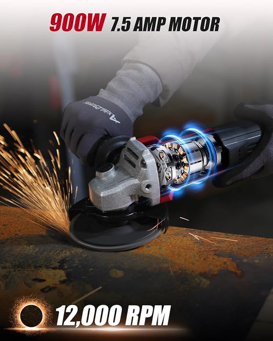 AVID POWER Angle Grinder 7.5-Amp 4-1/2 inch Electric Grinder Power Tools with Grinding Wheels, Cutting Wheels, Flap Disc and Auxiliary Handle for Cutting, Grinding, Polishing & Rust Removal - Dark Red