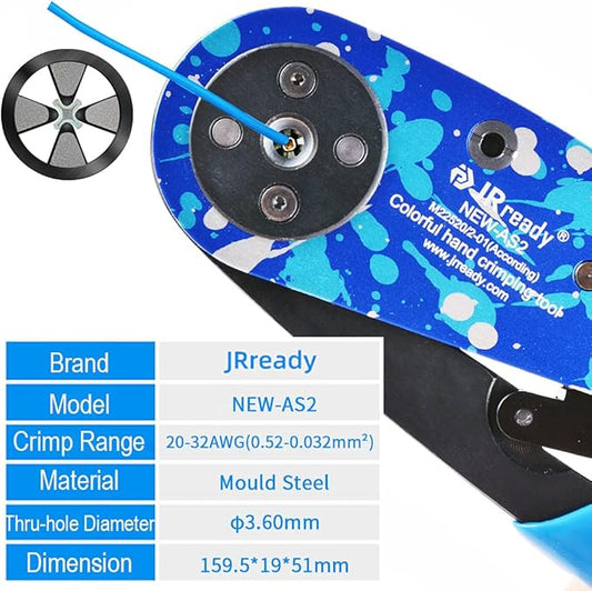 JRready NEW AS2 Adjustable Indent Crimp Tools M22520 2 01 Standard Aviation Crimper for Miniature and Sub-miniature Connectors 32 to 20 AWG wire harness