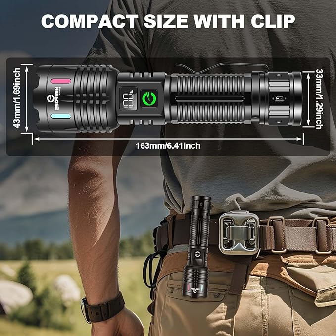 Esgreen Rechargeable Flashlights High Lumens 10000 Single 2 Modes, Super Bright LED Flashlight USB C Long Distance 3280ft, Powerful Long Lasting 10H Heavy Duty Strong Flash Light for Camping Hiking