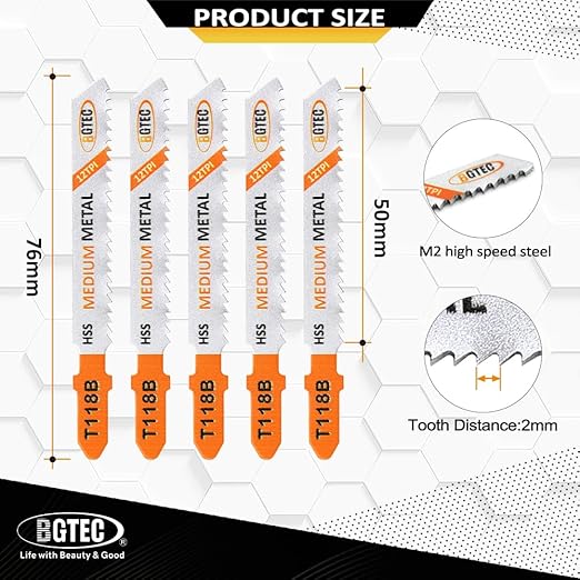 20PCS T Shank Jigsaw Blades Set - BGTEC HSS(M2) Jig Saw Blades for Wood, Plastic and Metal Cutting(T118B)