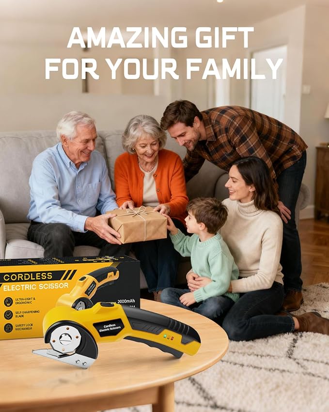 Cordless Electric Scissors,3000mAh Cardboard Cutter Rechargeable,Electric Box Cutters with 2 Blade, 4V Upgrade Motor,Safety Lock & LED Light, Powerful Cutting Tool for Paper,Carpet