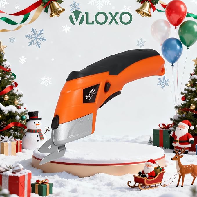 VLOXO Cordless Electric Scissors, Cardboard Cutter Electric Fabric Scissors Box Cutter with Blades Rechargeable Powerful Fabric Cutter for Crafts Leather Carboard Carpet Plastic Felt with Case Orange