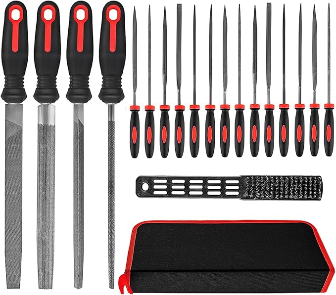 Greywolf 35 piece file set, metal files, premium T12 carbon steel flat, half-round, round, and triangular tips, plus 14 fine sanding tools and 16 sheets of sandpaper for metalworking and woodworking