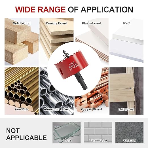 2-3/8" (60mm) Bi-Metal M42 High Speed Steel Hole Saw with Pilot Drill Bit, Smooth Cutting Edge for PVC, Drywall, Wood, Plastic, Gypsum Board, Rubber, Thin Metal