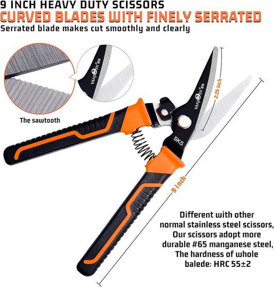 9'' Scissors Heavy Duty, Carpet Cutter with SK-5 Steel Blade, Multipurpose Carpet Cutting Scissors All Purpose for Carpet/Cardboard/Recycle
