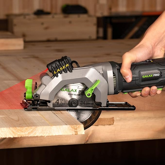 GALAX PRO 4Amp 3500RPM Circular Saw with Laser Guide, Max. Cutting Depth1-11/16"(90°), 1-1/8"(45°)Compact Saw with 4-1/2" 24T TCT Blade, Vacuum Adapter, Blade Wrench, and Rip Guide