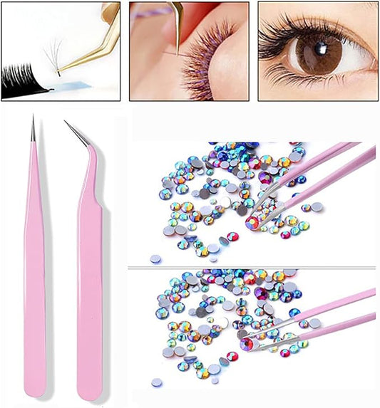 4PCS Precision Tweezers Set, Diamond Painting Tools, Lash Tweezer,Anti-Static Stainless Steel Curved & Point Tip Tweezers, for Nail Art, Electronics, Laboratory Work, Craft, Soldering, DIY