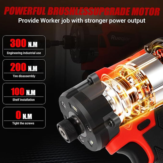 2953-20 Cordless Impact Driver for Milwaukee M18 Battery, Up to 220Ft-lbs(300N.m) Brushless 1/4" Impact Driver, 3-Speed Lightweight Power Impact Drivers