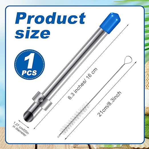 Lasnten 1 Pack Straw Puncher for Plastic Lids Lemonade Cups, Stainless Steel Straw Hole Puncher Punching Tools for Cafe Drinks Deli Container Fresh Squeezed Lemonade Stand Supplies(6.3 Inch,Blue)