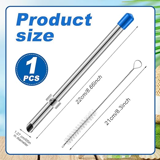 Lasnten 1 Pack Straw Puncher for Plastic Lids Lemonade Cups, Stainless Steel Straw Hole Puncher Punching Tools for Cafe Drinks Deli Container Fresh Squeezed Lemonade Stand Supplies(8.7 Inch,Blue)