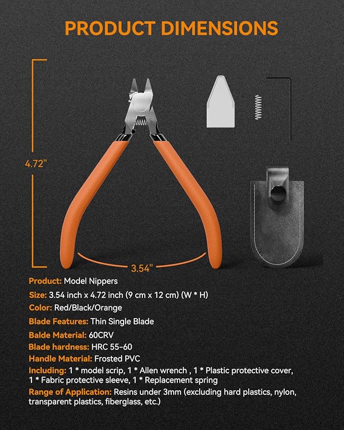 Model Nippers with Ultra-thin Single Edge, Uleey 4.9 inch Sprue Cutter for Beginners, Model Cippers for Plastic Model Building and Fixing (Orange)