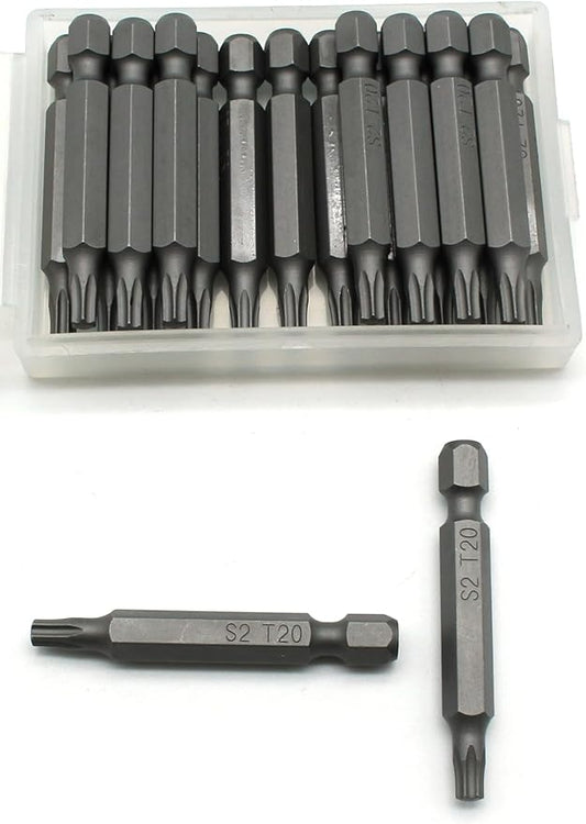 20 pc T20 Torx Star 6 Point T-20 Screwdriver Impact Ready 2 Inch Length Insert Bits Hex Shank with Quick Release Slot