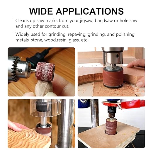 2”Long Sanding Drums and Sleeves Set with 1/4”Shank for Drill or Drill Press, Sanding Drum Kit for Sanding Smoothing Shaping Polishing Fiberglass Wood Metals, 60,80,120 Grit-16pack
