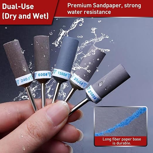 1500 2000 2500 3000 Grit Sanding Bits for Dremel Tool with 1/8" Shank 16Pcs Sanding Drums Rotary Tools Accessories, Sanding Stick Sand Paper Tips for Metal Rust Removal/Jade Polishing/Stone Grinding