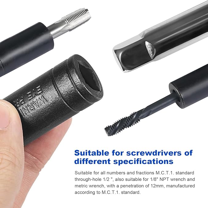 8PC 70500 Tap Socket Set Use with 1/4" & 3/8" Drive, Fit Fractional MCTI Standard Tap thru 1/2" & 1/8" NPT taps Metric Tap thru 12mm Manufactured to MCTI Standard