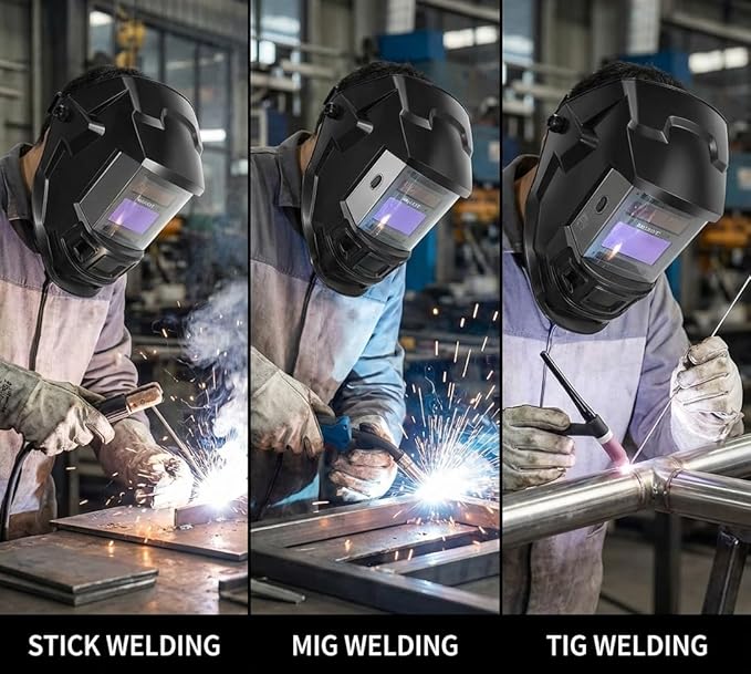 Auto Darkening Welding Helmet4"×4"-Optical grade 1/1/1/2-True Color-Solar&Battery Power-4 Sensor,0.1ms Response Time-Wide Shade DIN5~9/9~13 for SMAW,TIG,MIG,GTAW,Grinding-Lightweight wear