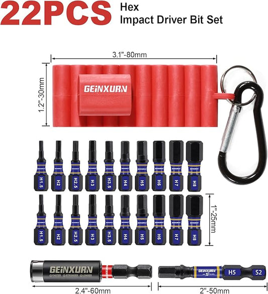 Impact Hex Screwdriver Bits Set,22 Pcs Magnetic Metric S2 Steel Multi Insert Power Bit Tips with Organizer Sleeve and Storage Strip