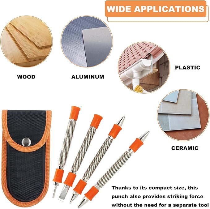 4 Pieces Dual Head Nail Setter, Dual Head Center Punch, Door Hinge Pin Removal Tool and Cold Chisel, Spring Nail Set, Spring Loaded Punch(1/8-in, 3/32-in, 3/16-in, 1/16-in, 5/16-in, 1/8-in)