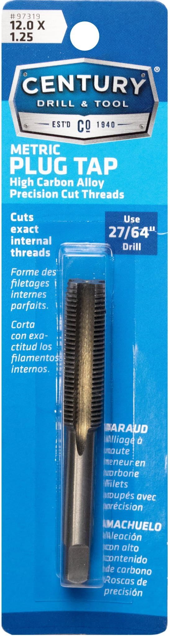 Century Drill & Tool 97319 Carbon Steel Metric Tap, 12.0X1.25