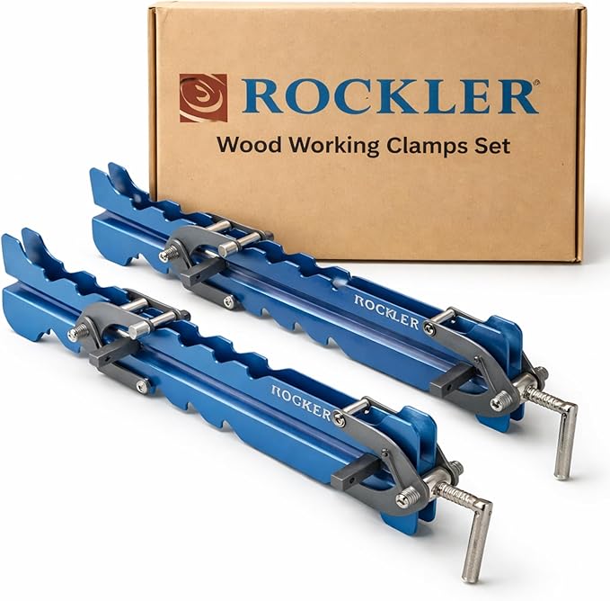 Rockler Mini Deluxe Panel Clamps (2-Pack) - Powerful Four-Way Pressure Cabinet Clamps - Sawtooth Pattern Mini Clamp Set w/Clamp Rails, Storage Rack & More - Great for Small Panel, Cutting Boards