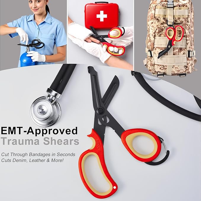 MEUUT 2 Pack Medical Scissors Trauma Shears with Carabiner design, 7.5" Fluoride Coated Non-stick Blades Bandage Scissor for Nurses, EMT, Household, outdoors