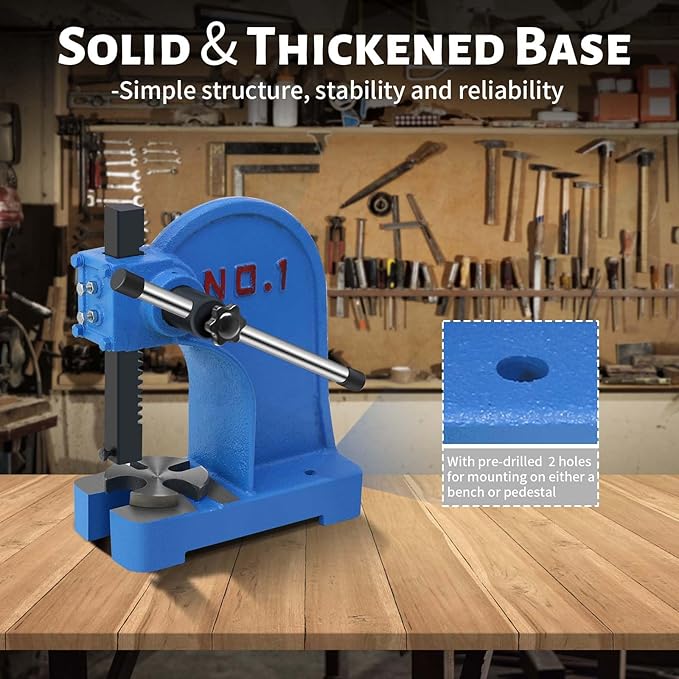 Arbor Press 1 Ton,Manual Desktop Punch Press Machine,5.5" Work Height,Manual Arbor Press Cast Iron Body,for Punching, Bending and Other Pressing Applications