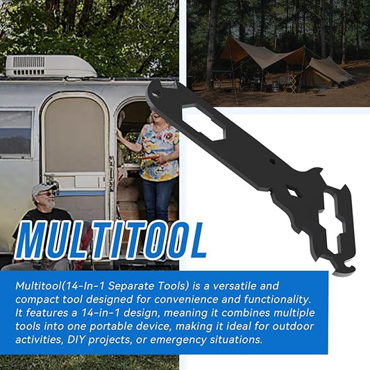 Multitool(14-In-1 Separate Tools) Including Wing Nut,Wire Strippers,Bottle Opener,Stagehand Tool for RV Cars Ships(4mm hardened steel)