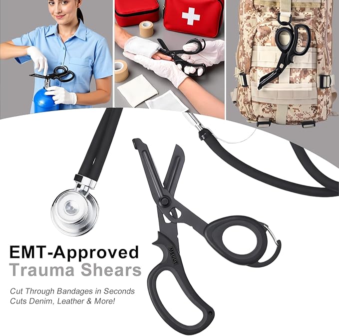 MEUUT 2 Pack Medical Scissors Trauma Shears with Carabiner design, 7.5" Fluoride Coated Non-stick Blades Bandage Scissor for Nurses, EMT, Household, outdoors