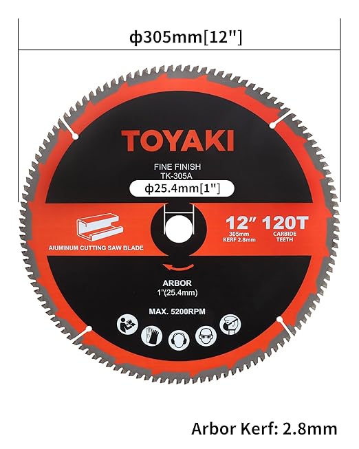 12-Inch Miter Saw Blade, TCG Aluminum Working 120-Tooth Carbide Fine-Finish Professional Saw Blade with 1-Inch(25.4mm) Arbor, Use for Miter Saws Table Saws and Circular Saws