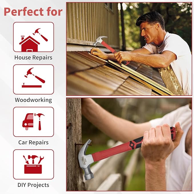 24 oz Claw Hammer-Straight Rip Claw with Smooth Face-heavy Duty Hammer with Soft Grip Handle