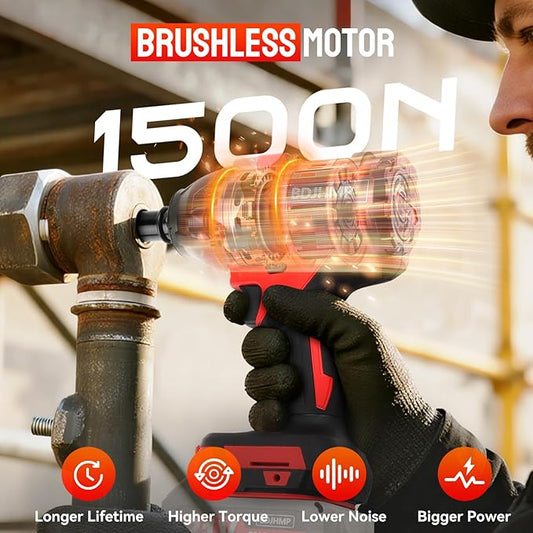 Cordless Impact Wrench 1/2 Inch, 1500 N.m/1106ft-lbs Brushless Impact Gun Compatible with Makita 18V Batteries, 3000 RPM Electric Power Impact Driver Set for Car Home(Red No Battery)