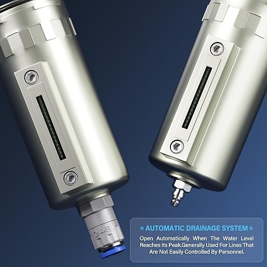 TAILONZ PNEUMATIC 0-240PSI 1/2 Inch NPT Grade Three Stage Industrial Air Drying System, Particulate Filter, Coalescing Filter, Desiccant Dryer and Air Regulator (Automatic Drainage)