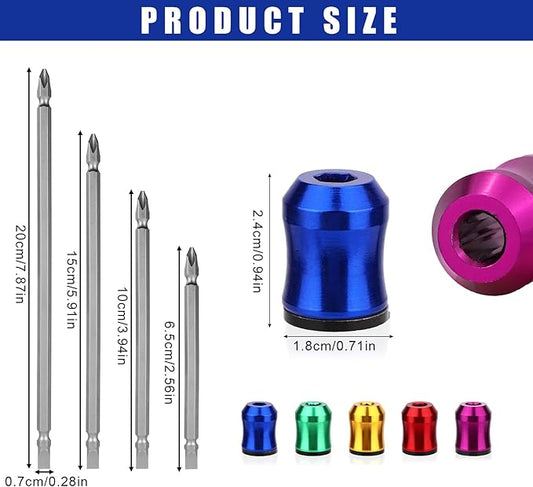 5pcs Strong Magnetic Screw Rings, Screwdriver Magnetic Rings with Non-Slip Design with 4 Double-Ended Screwdriver Bits for Drill Tools Woodworking Home Repairs and DIY Maintenance
