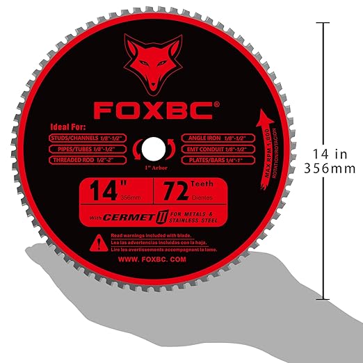 FOXBC 14 Inch Metal Steel Cutting Saw Blade 72 Tooth for Evolution 14 Inch Chop Saw and Other, Cermet Carbide Up to 5X Longer Life